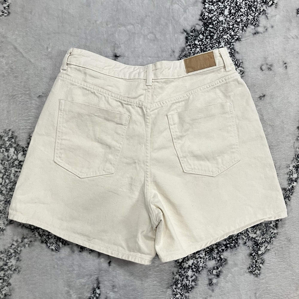 Zara High Rise Denim Shorts Women Cream White Size 12 EUR 44 Button FLy - Picture 8 of 11